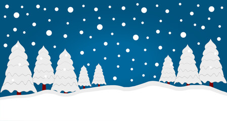 Snowy Christmas Forest Scene – White Pine Trees and Falling Snow Vector Illustration for Winter Holiday Backgrounds