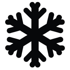 Simple black snowflake icon with six arms, symbol of winter and cold