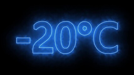 flickering neon -20 degree Celsius symbol animation. neon text displaying -20°C animation on black background. perfect for extreme cold weather visuals, winter forecasts, freezing alerts