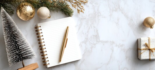 Christmas Goals Note with pen, gifts, and ornaments.