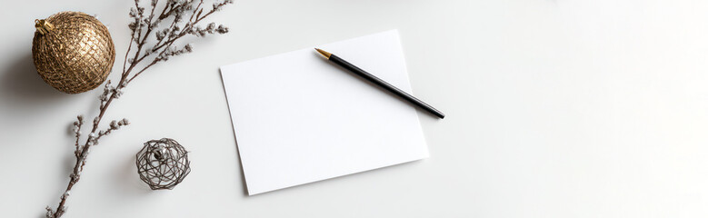 Holiday Card Mockup Ornament  Pen on White.