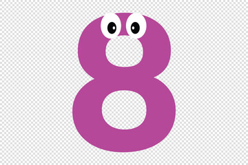 Colorful number 8 eight cartoon character icon on white background.
