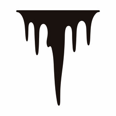 Black dripping substance with irregular shapes and uneven length isolated on white