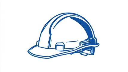 Fototapeta premium Blue Construction Safety Helmet Icon on White Background