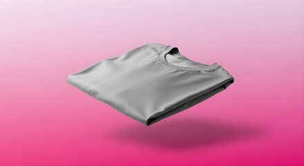 Fototapeta premium Folded gray tshirt isolated on pink background with soft shadow effect