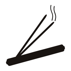 Aromatic Rituals Two Burning Incense Sticks with holder Vector Black Silhouette Illustration