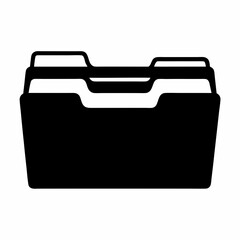 Black folder icon with documents inside, for file management illustration needs