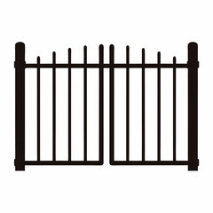 Silhouetted Metal Gate with Vertical Bars and Two Sections Illustration