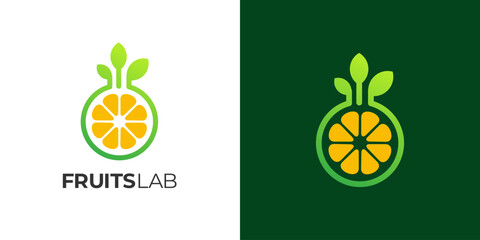 Fresh fruits lab healthy drink logo icon vector illustration