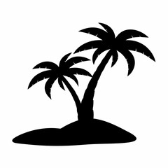 Two palm trees on a small island, a tropical paradise silhouette