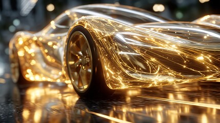 Futuristic Car Design with Glowing Lights and Reflective Surface