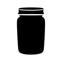 Simple black silhouette of a mason jar with a lid on white background