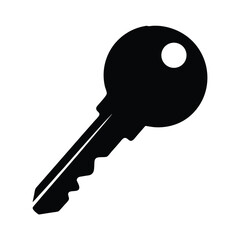Simple Black Key Illustration on White Background for Security Concepts and Projects