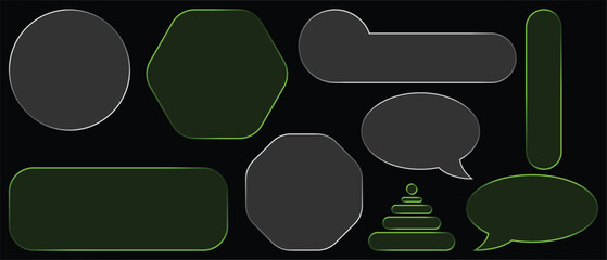 Geometric shapes in dark gray and bright green present a minimal futuristic appearance