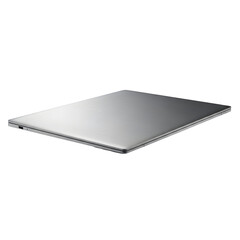 Sleek silver laptop, closed, isolated on transparent background, showcasing its minimalist design and portability