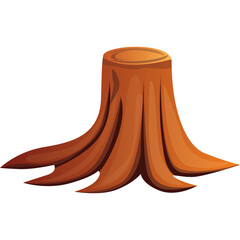A Detailed Illustration of a Wooden Tree Stump with a Wide Base and Stylized Roots on a Transparent Background