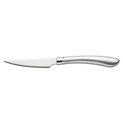Sleek stainless steel knife isolated on transparent background, showcasing its elegant design and sharp blade, perfect for culinary use