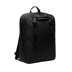 Stylish black backpack isolated on transparent background, perfect for carrying essentials in comfort and style for travel