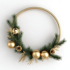 Christmas wreath with golden balls christmas branches pine.