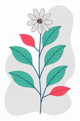 Minimalist Botanical Line Art Illustration: Green Plant with Flower