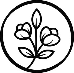 Elegant floral emblem isolated on transparent background, featuring delicate blossoms and leaves within a clean, circular frame, perfect for minimalist designs