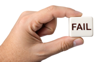 hand holding a fail word on box isolated