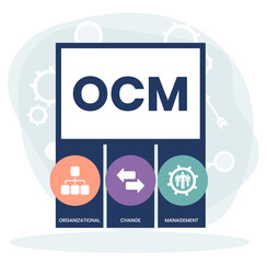 OCM - Organizational Change Management acronym. business concept background. vector illustration concept with keywords and icons. lettering illustration with icons for web banner, flyer