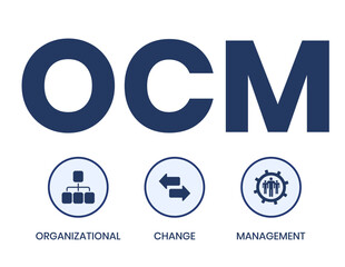 OCM - Organizational Change Management acronym. business concept background. vector illustration concept with keywords and icons. lettering illustration with icons for web banner, flyer