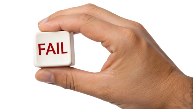 hand holding a fail word on box isolated