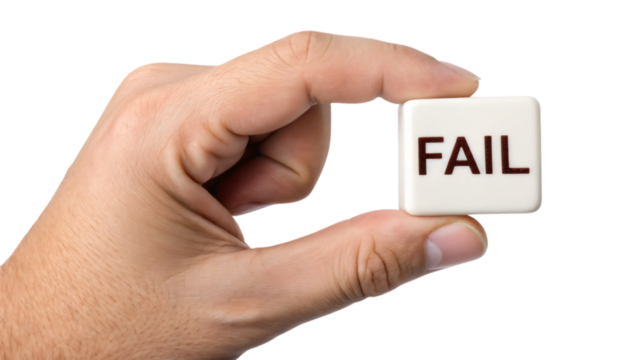 hand holding a fail word on box isolated