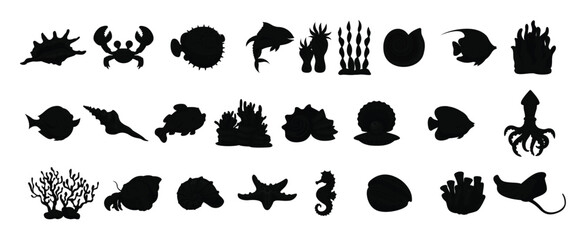 sea life animals sea shells and coral reef cartoon collection © Chomi