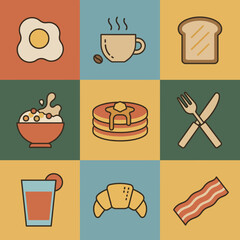 Vibrant Breakfast Icon Set A Colorful Morning Feast