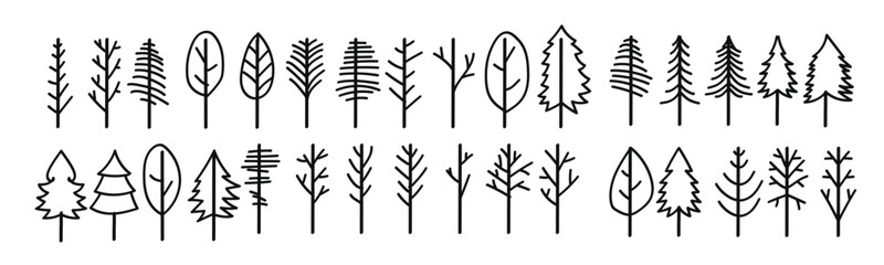 Set of vector abstract Christmas trees. Black vintage hand drawn collection vector