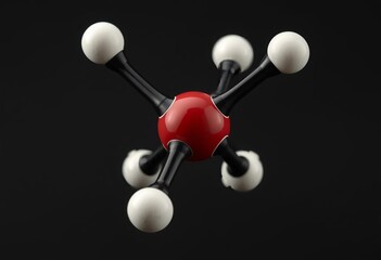 3D molecular model of atoms on black background