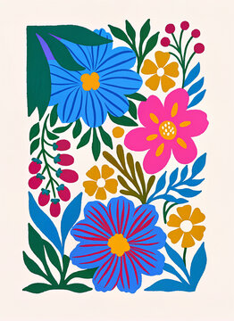 Fototapeta Vibrant Hand-Drawn Floral Composition for Modern Design