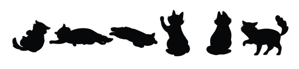 set of cute cat in different poses cartoon illustration