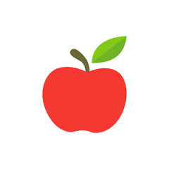 Fresh red apple fruit with green leaves vector illustration