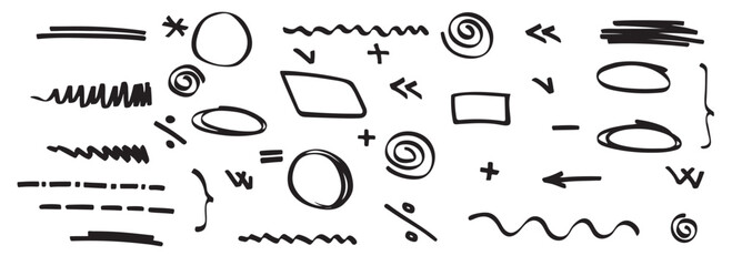 set of hand drawn arrow divider circle oval math signs