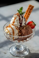 ice cream with chocolate sauce