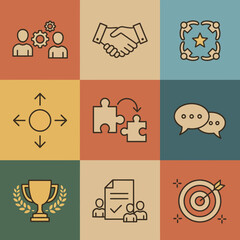 Teamwork, Collaboration, and Success Icons A Visual Guide to Business Concepts