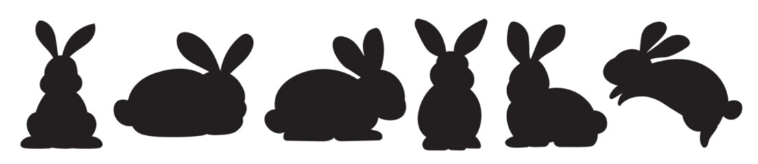 silhouettes of easter rabbits isolated on a white