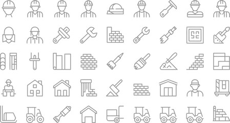 Construction and Builder Line Icon Set EPS Vector for Architecture, Tools, Safety & Industrial Design
