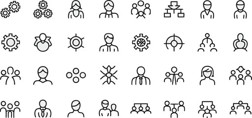 Minimalist Teamwork and Business Management Line Icons Set Editable EPS Vector for Web & Print