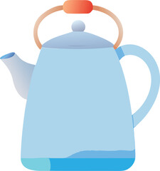 Illustration of a light blue teapot with a curved spout, round body, and a gradient handle in shades of orange and beige, on a white background.