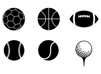 A versatile collection of monochrome sport ball icons for graphic design including football and baseball