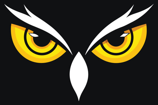 Intense owl eyes stare watchful vigilance alert symbol of wisdom focus and night vision vector