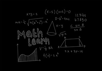 Realistic math chalkboard background illustration