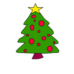 Merry Christmas Tree with Cute Cartoon Style