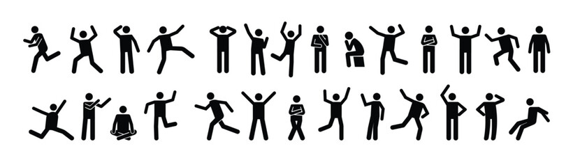 Stick man body black pictogram silhouettes of people