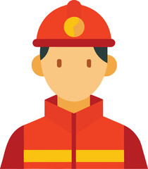 Illustration of a person wearing a red hard hat and matching uniform with yellow stripes. The image represents a firefighter or construction worker.